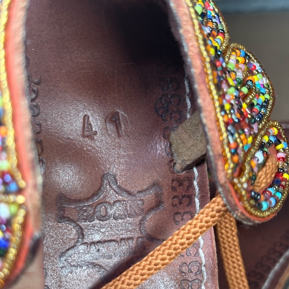Beaded Boho Leather Sandals Size 41 - Picture 5 of 7